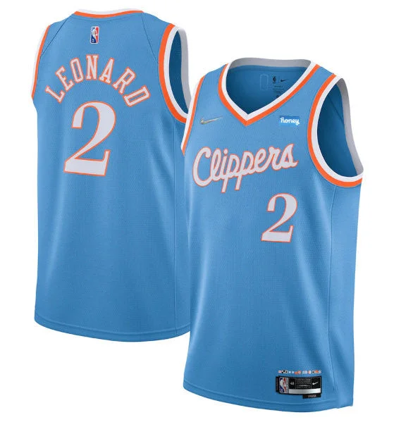 Men's Los Angeles Clippers #2 Kawhi Leonard 2021/22 City Edition Light Blue 75th Anniversary Stitched Basketball Basketball Jersey