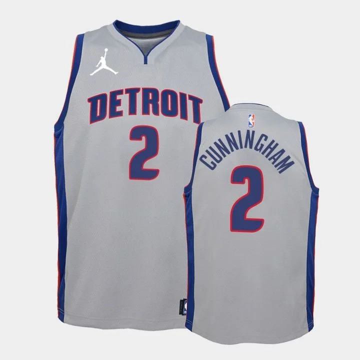 Men's Detroit Pistons #2 Cade Cunningham Gray Statement Edition Stitched Basketball Jersey