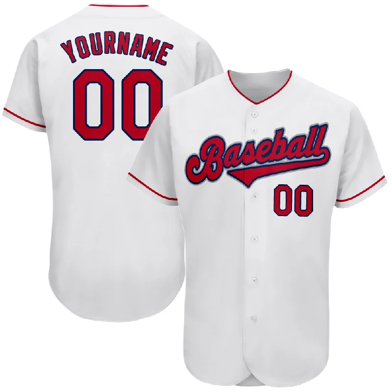 Custom White Red-Navy Authentic Baseball Jersey