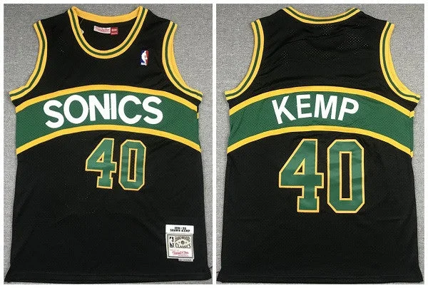 Men's Oklahoma City Thunder #40 Shawn Kemp Black 1994-95 Throwback SuperSonics Stitched Basketball Jersey