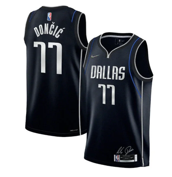 Men's Dallas Mavericks #77 Luka Doncic 2022 Navy 75th Anniversary Select Series Rookie of the Year Swingman Basketball Jersey