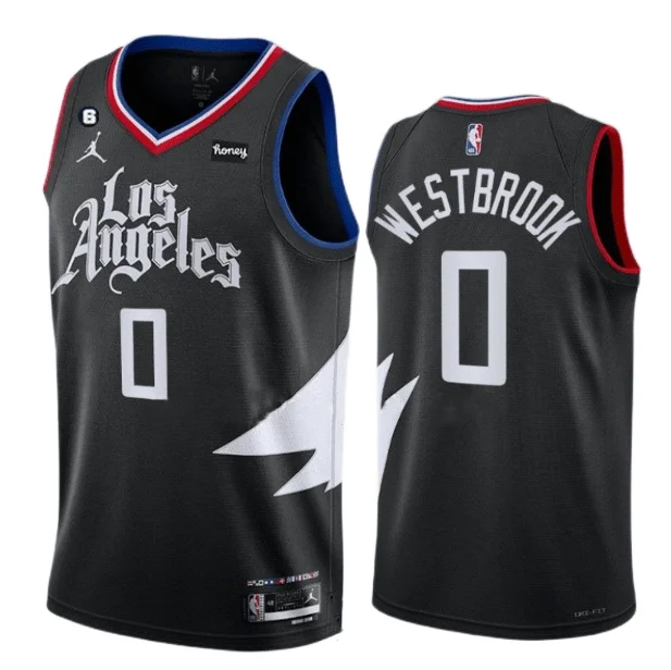 Men's Los Angeles Clippers #0 Russell Westbrook Black Statement Edition With NO.6 Patch Stitched Basketball Jersey