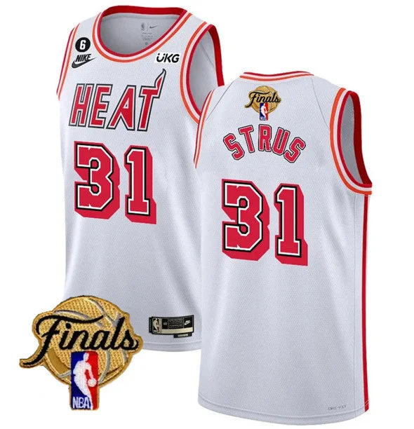 Men's Miami Heat #31 Max Strus White 2023 Finals Classic Edition With NO.6 Patch Stitched Basketball Basketball Jersey