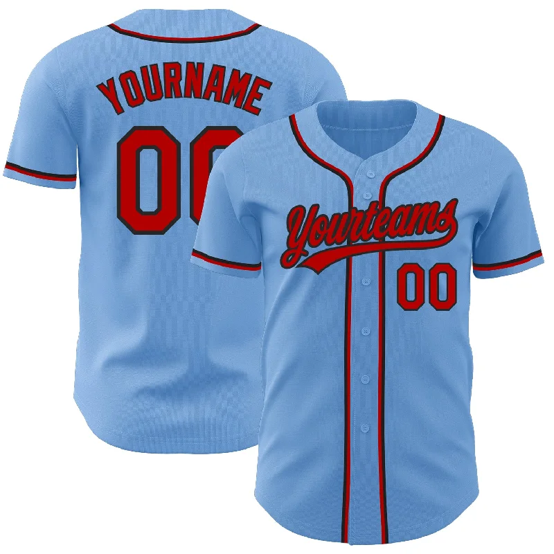 Custom Light Blue Red-Black Authentic Baseball Jersey