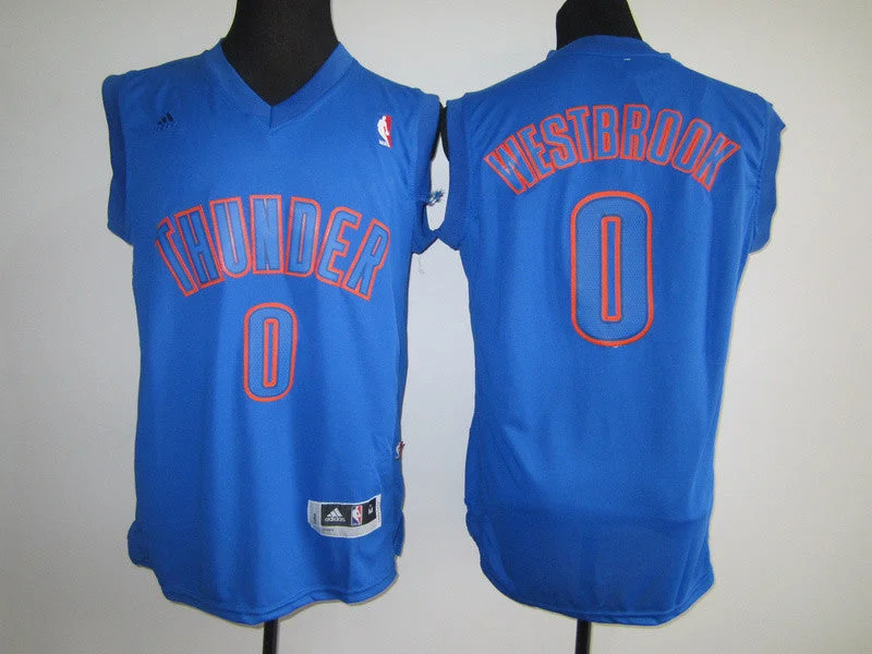 Thunder 0 Westbrook Blue Basketball Jerseys