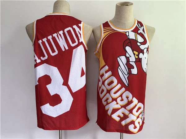 Men's Houston Rockets #34 Hakeem Olajuwon Red Big Face Throwback Stitched Basketball Jersey