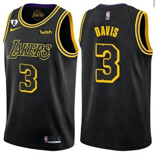 Men's Los Angeles Lakers Black #3 Anthony Davis With Gigi Patch Stitched Basketball Jersey