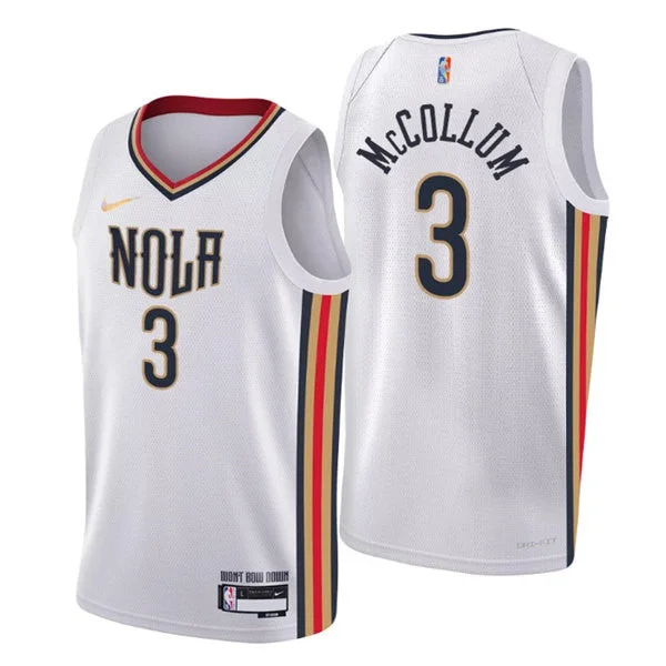 Men's New Orleans Pelicans #3 C.J. McCollum White 75th Anniversary City Swingman Stitched Basketball Jersey