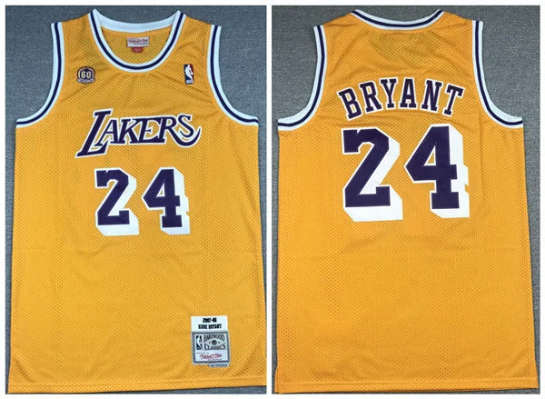 Men's Los Angeles Lakers #24 Kobe Bryant Gold 60th Season Throwback Stitched Basketball Jersey