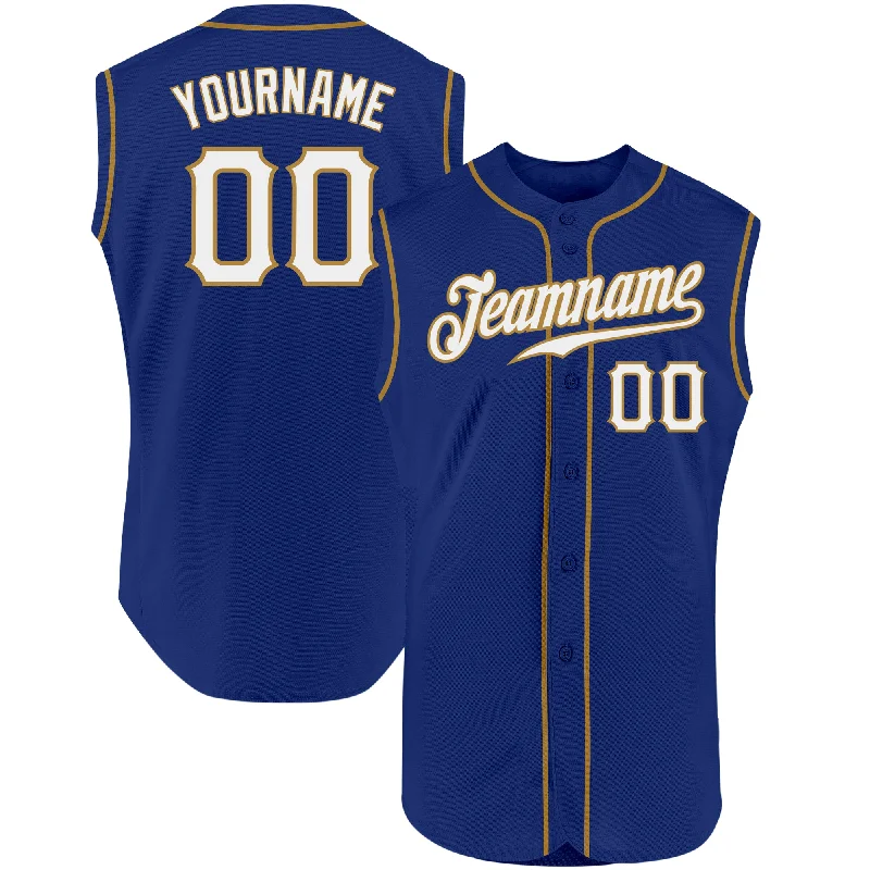 Custom Royal White-Old Gold Authentic Sleeveless Baseball Jersey