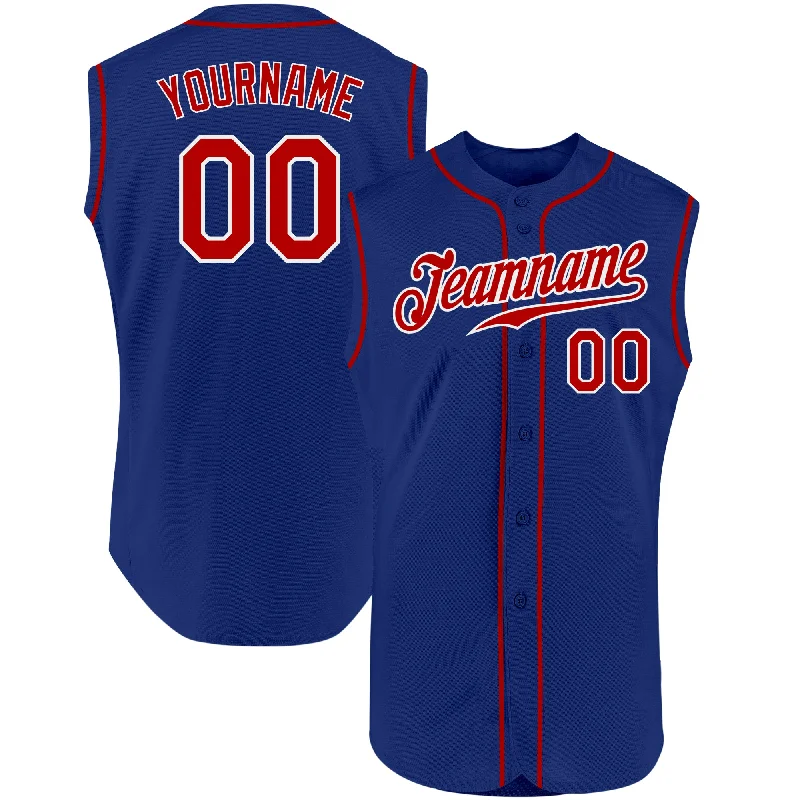 Custom Royal Red-White Authentic Sleeveless Baseball Jersey