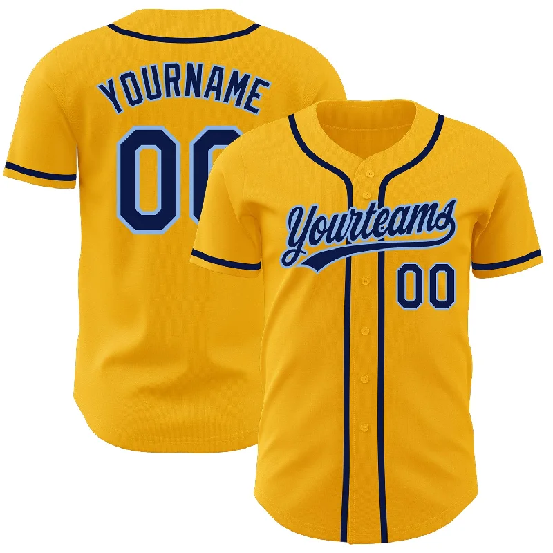 Custom Gold Navy-Light Blue Authentic Baseball Jersey