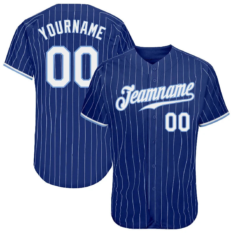 Custom Royal White Pinstripe White-Light Blue Authentic Baseball Jersey