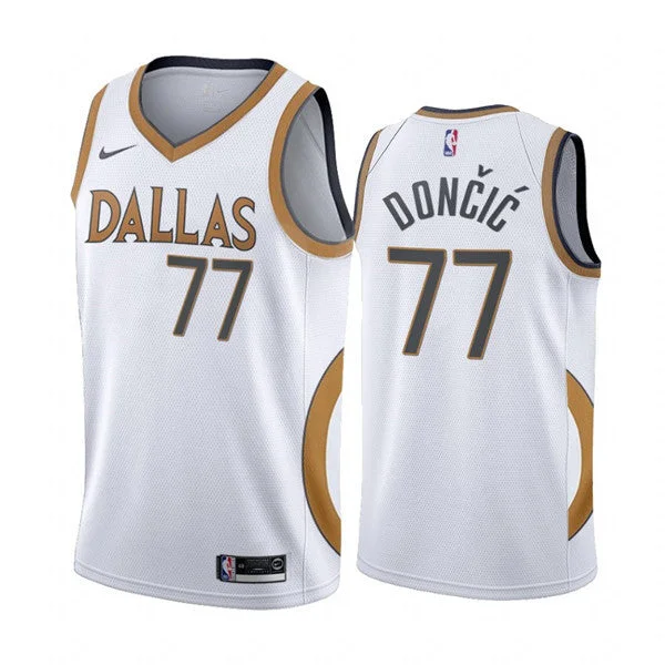 Men's Dallas Mavericks #77 Luka Doncic White City Edition New Uniform 2020-21 Stitched Basketball Jersey