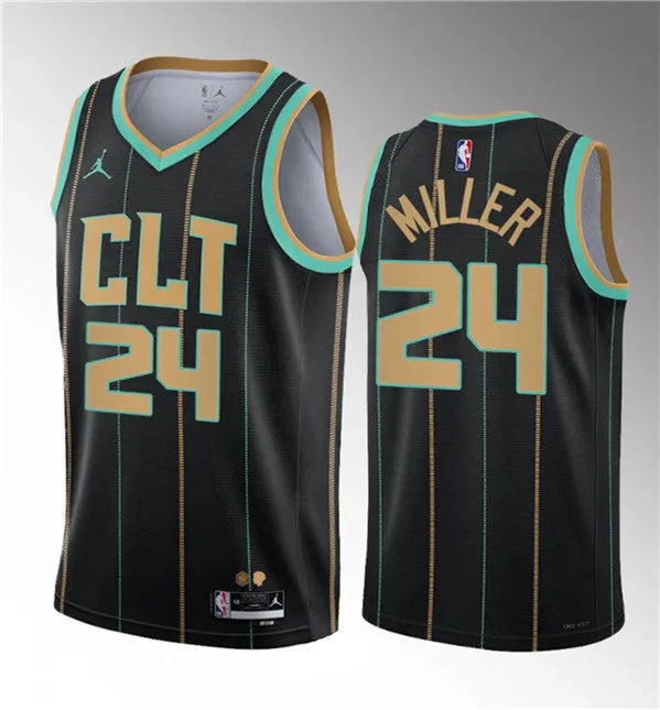 Men's Charlotte Hornets #24 Brandon Miller Black 2023 Draft City Edition Stitched Basketball Basketball Jersey