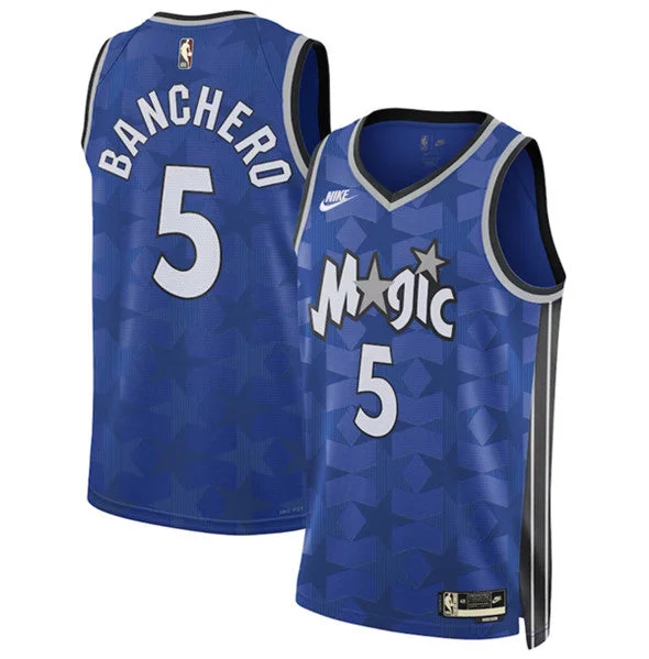 Men's Orlando Magic #5 Paolo Banchero Blue 2023/24 Classic Edition Stitched Basketball Basketball Jersey