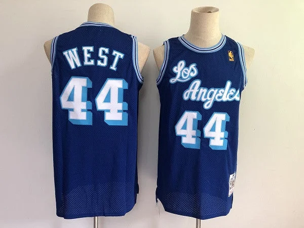 Men's Los Angeles Lakers #44 Jerry West Blue Throwback Stitched Basketball Jersey