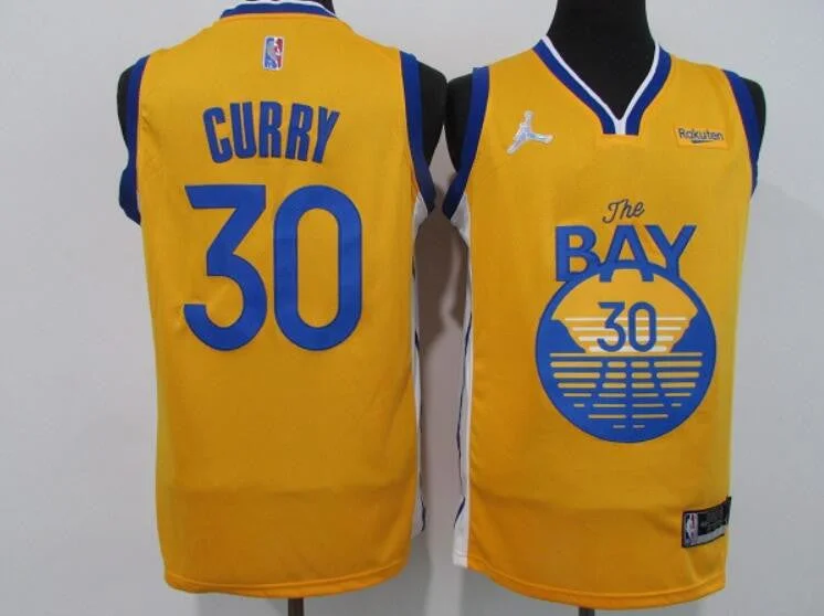 Men's Golden State Warriors #30 Stephen Curry 75th Anniversary Yellow Stitched Basketball Basketball Jersey