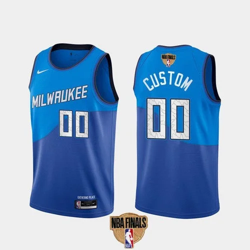 Men's Milwaukee Bucks Active Player Custom 2021 Finals Blue City Edition Stitched Basketball Jersey