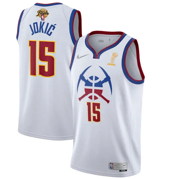 Men's Denver Nuggets #15 Nikola Jokic White 2023 Finals Champions Earned Edition Stitched Basketball Basketball Jersey