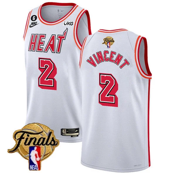 Men's Miami Heat #2 Gabe Vincent White 2023 Finals Classic Edition With NO.6 Patch Stitched Basketball Basketball Jersey