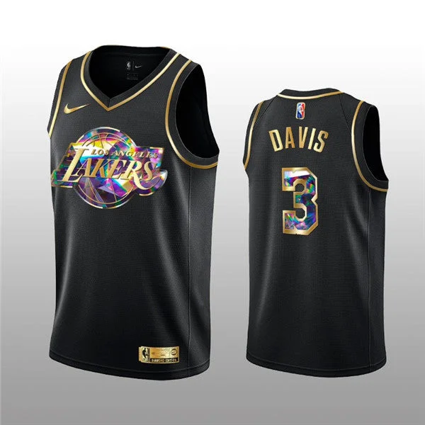 Men's Los Angeles Lakers #3 Anthony Davis 2021/22 Black Golden Edition 75th Anniversary Diamond Logo Stitched Basketball Basketball Jersey