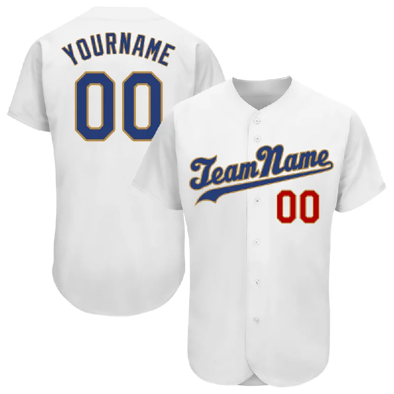 Custom White Royal-Old Gold Authentic Baseball Jersey