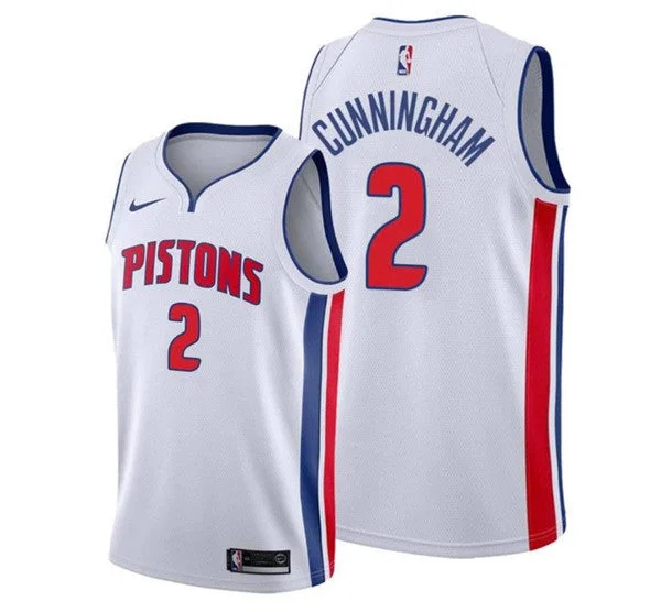 Men's Detroit Pistons #2 Cade Cunningham White Stitched Basketball Jersey