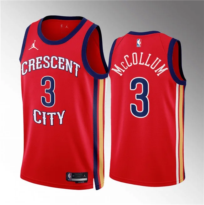 Men's New Orleans Pelicans #3 CJ McCollum Red 2022/23 Statement Edition Stitched Basketball Basketball Jersey