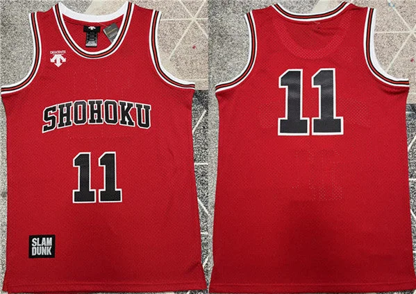 Men's Shohoku #11 Kaede Rukawa Red Stitched Basketball Basketball Jersey