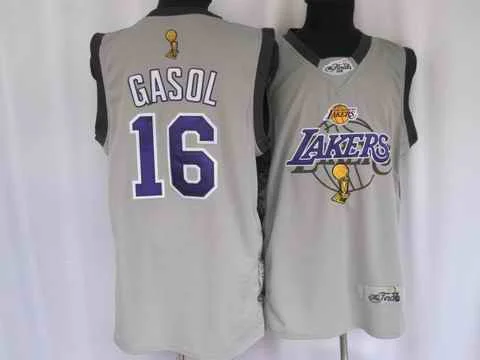 Lakers 16 Gasol Grey Basketball Jerseys