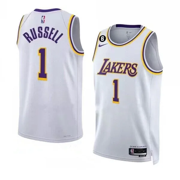 Men's Los Angeles Lakers #1 DâAngelo Russell 2022-23 White With NO.6 Patch Association Edition Swingman Stitched Basketball Basketball Jersey