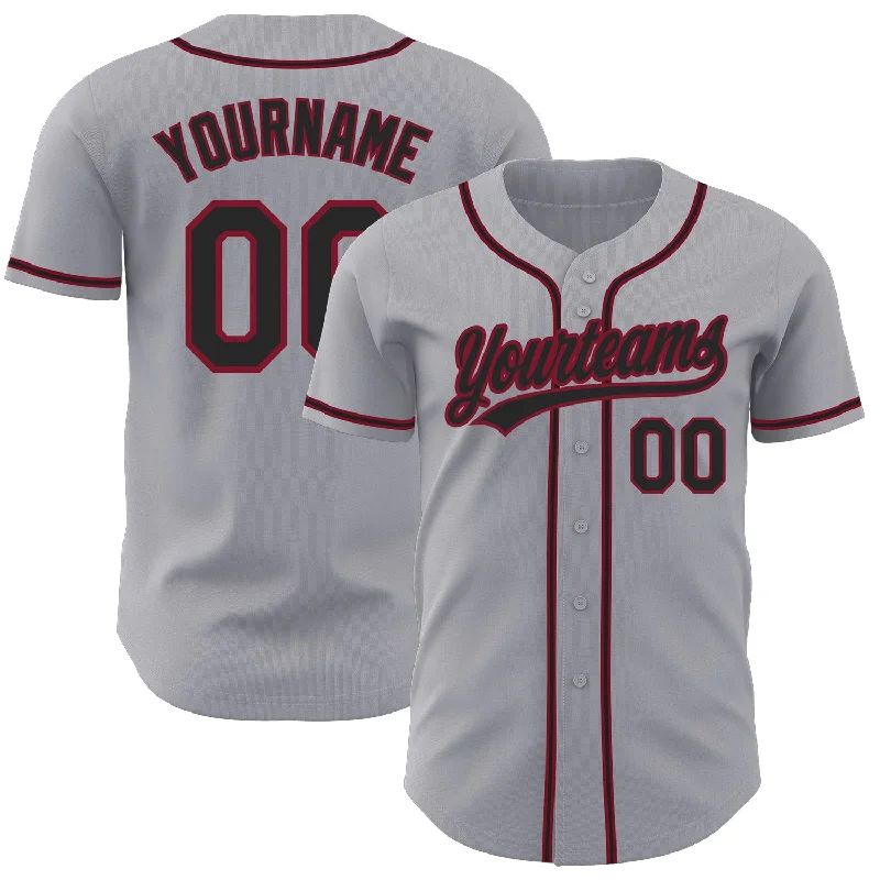 Custom Gray Black-Crimson Authentic Baseball Jersey