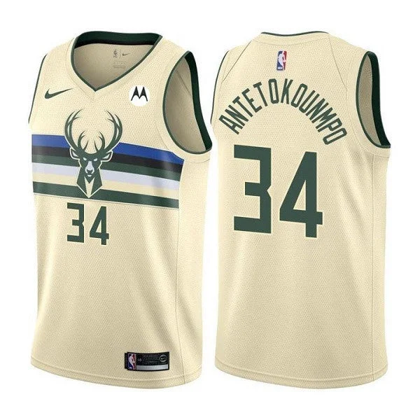 Men's Milwaukee Bucks #34 Giannis Antetokounmpo Cream Stitched Basketball Basketball Jersey