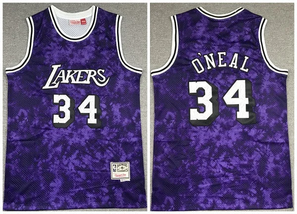 Men's Los Angeles Lakers #34 Shaquille O'Neal Purple Stitched Basketball Jersey