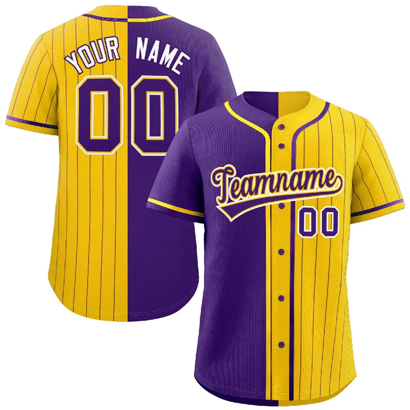 Custom Purple Gold Stripe-Solid Combo Fashion Authentic Baseball Jersey