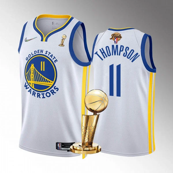 Men's Golden State Warriors #11 Klay Thompson White 2022 Finals Champions Stitched Basketball Jersey