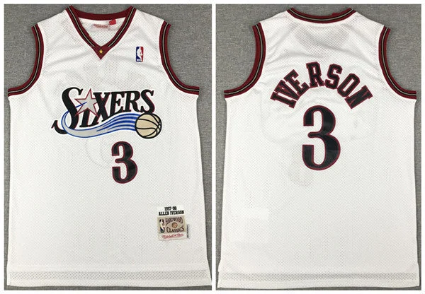 Men's Philadelphia 76ers #3 Allen Iverson White Throwback Stitched Basketball Jersey