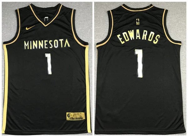 Men's Minnesota Timberwolves #1 Anthony Edwards Black Gold 2021 Swingman Stitched Basketball Jersey