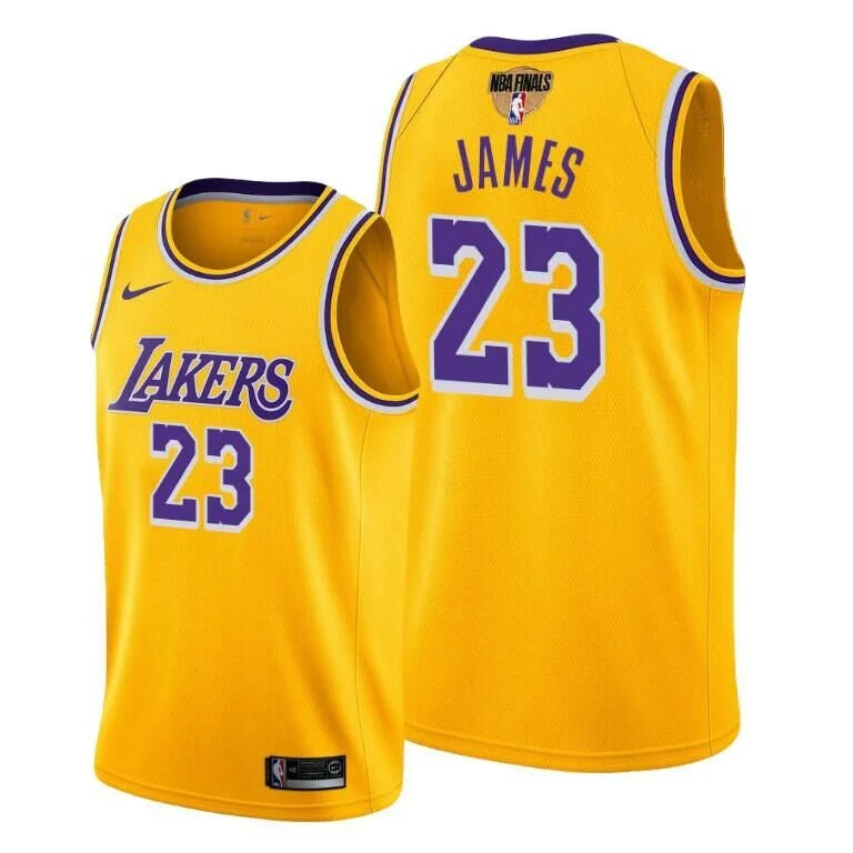 Men's Los Angeles Lakers #23 LeBron James Yellow 2020 Finals Stitched Basketball Jersey