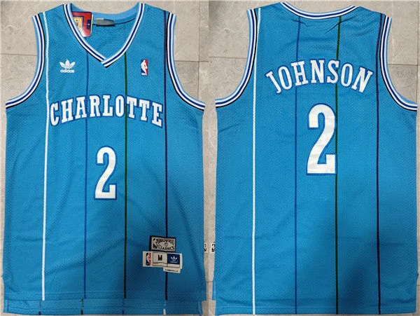 Men's Charlotte Hornets #2 Larry Johnson Blue Mitchell & Ness Throwback Stitched Basketball Jersey