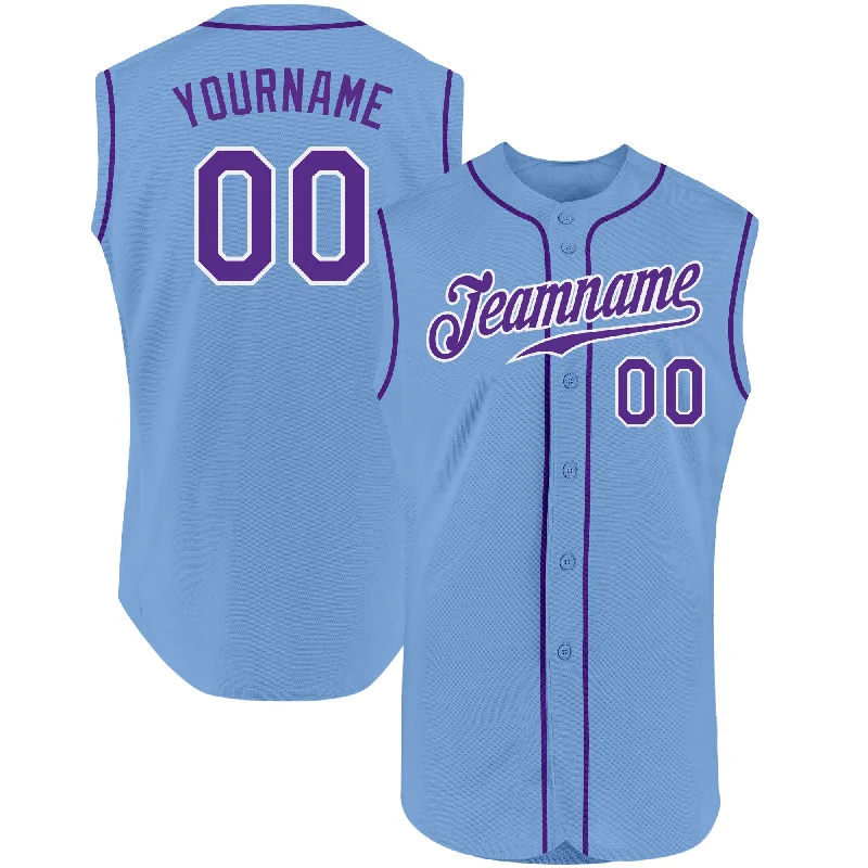 Custom Light Blue Purple-White Authentic Sleeveless Baseball Jersey