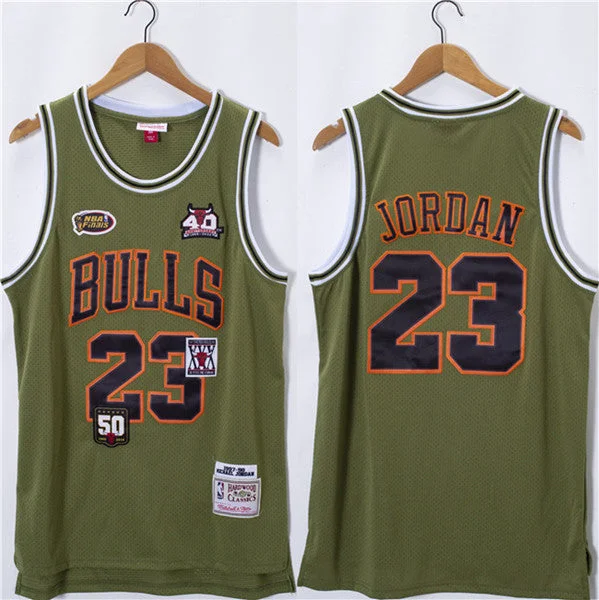 Men's Chicago Bulls #23 Michael Jordan Olive Salute Stitched Basketball Basketball Jersey