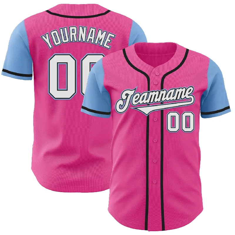 Custom Pink White-Light Blue Authentic Two Tone Baseball Jersey