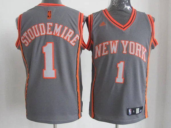 Knicks 1 Stoudemire Grey&Orange Basketball Jerseys