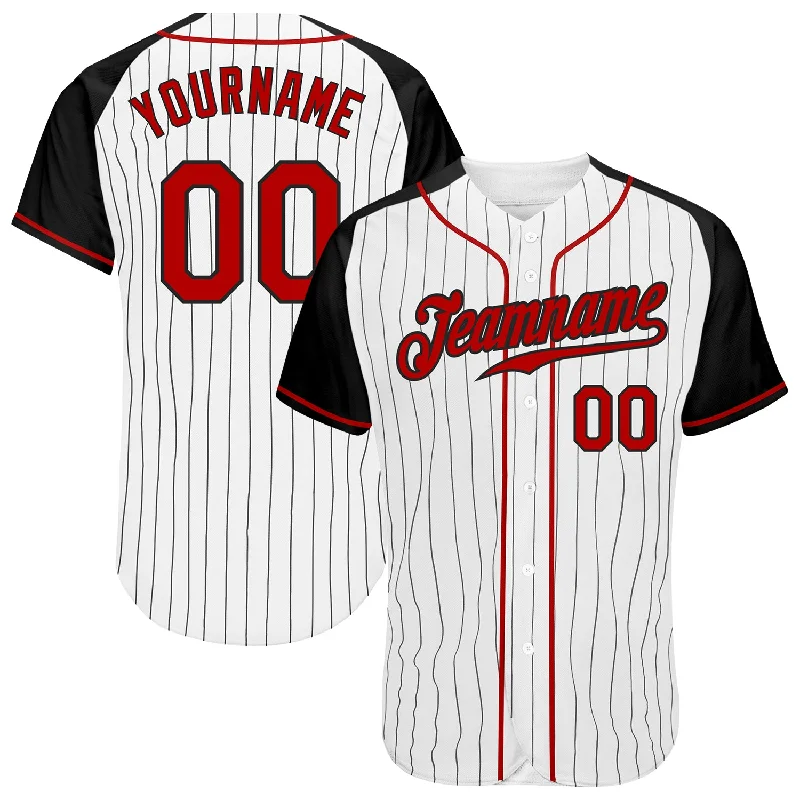 Custom White Black Pinstripe Red-Black Authentic Raglan Sleeves Baseball Jersey