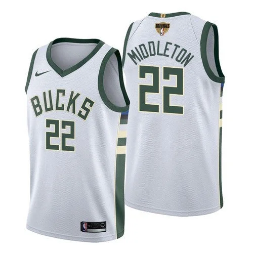 Men's Milwaukee Bucks #22 Khris Middleton 2021 Finals White Stitched Basketball Jersey