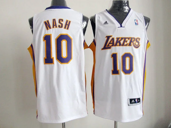 Los Angeles Lakers 10 Nash White Cotton Basketball Jerseys