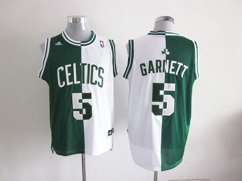 Celtics 5 Garnett Green&White Split Basketball Jerseys