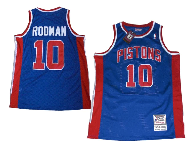 Detroit Pistons 10 RODMAN blue Throwback Basketball Jerseys